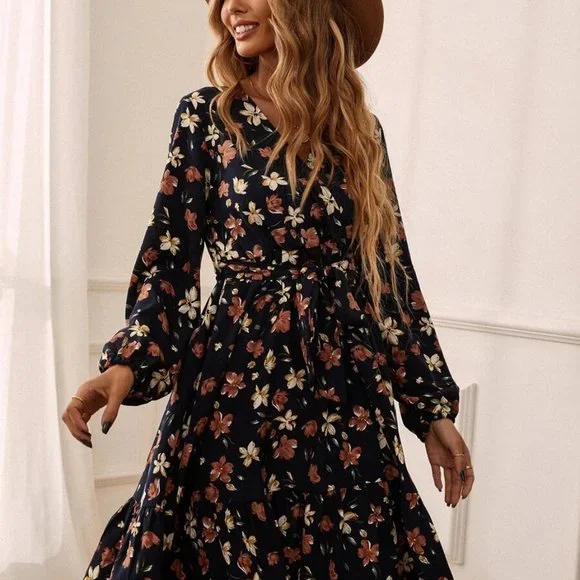 Boho Dainty Fall Floral Dress - Picture 6 of 11